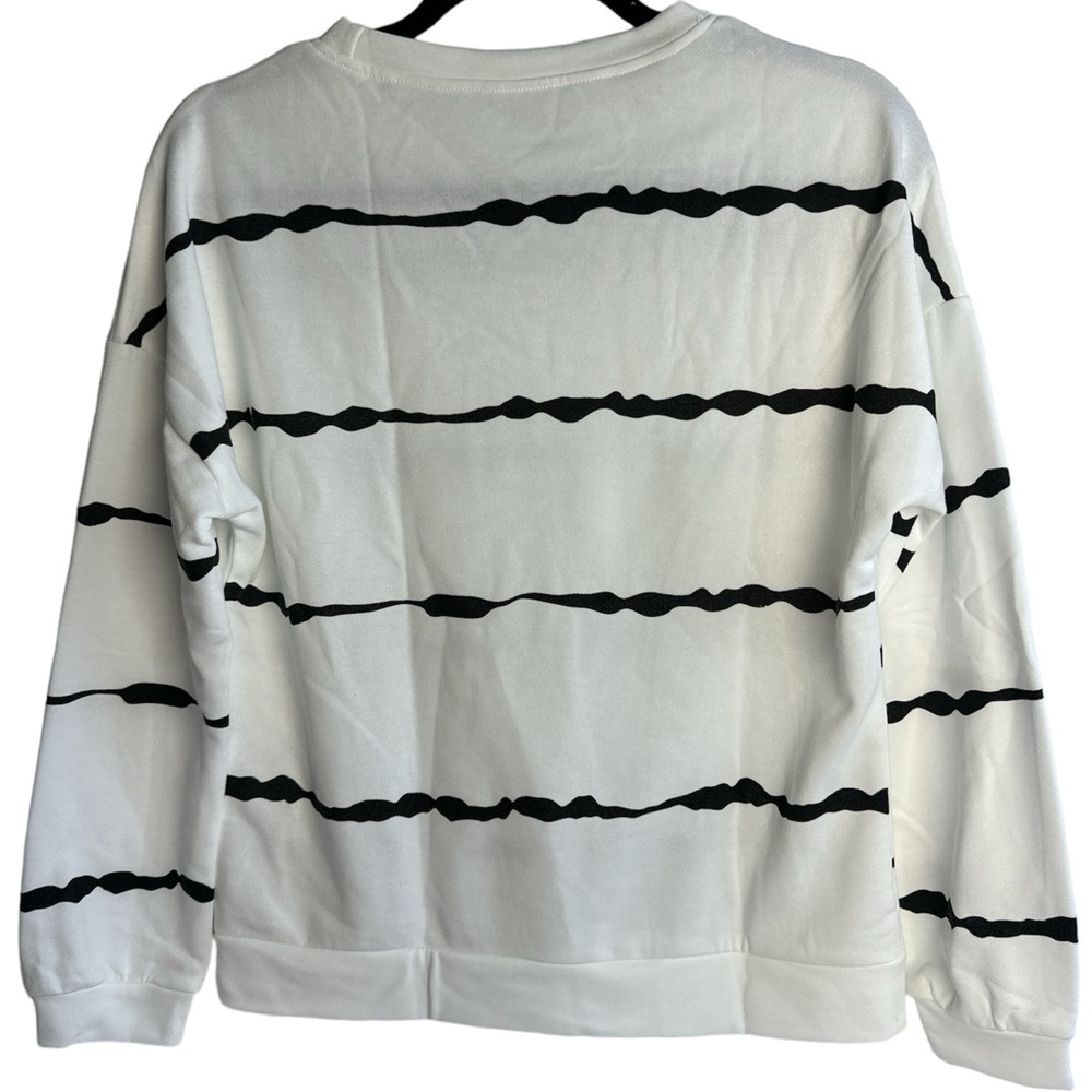 Women Sweatshirt Striped Color Block Long Sleeve Pullover Top White Size S - Picture 2 of 7